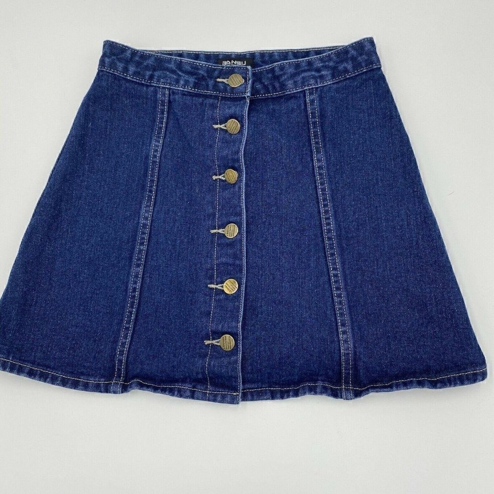 Lanhan Denim Skirt Button Front Sz Small Waist 26”